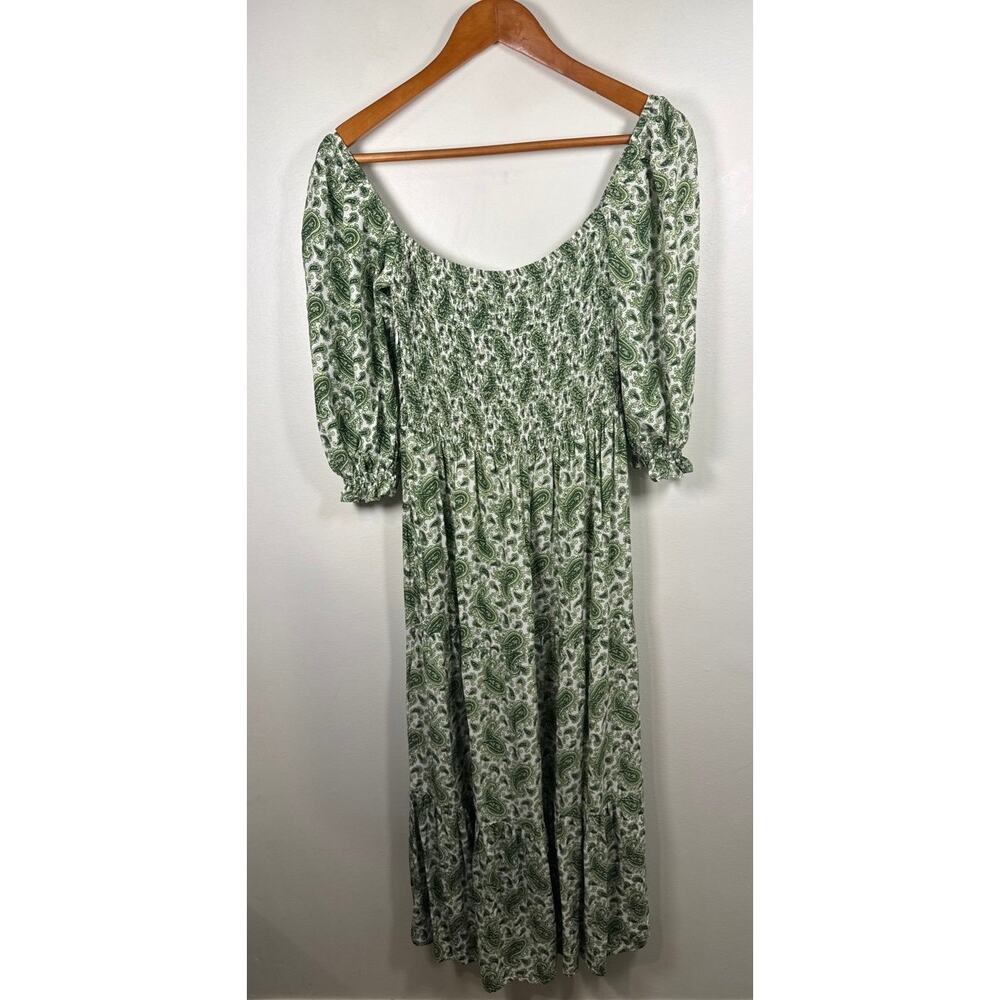 Faithfull the Brand Le Galet Smocked Midi Dress - Green Paisley - Picture 5 of 8